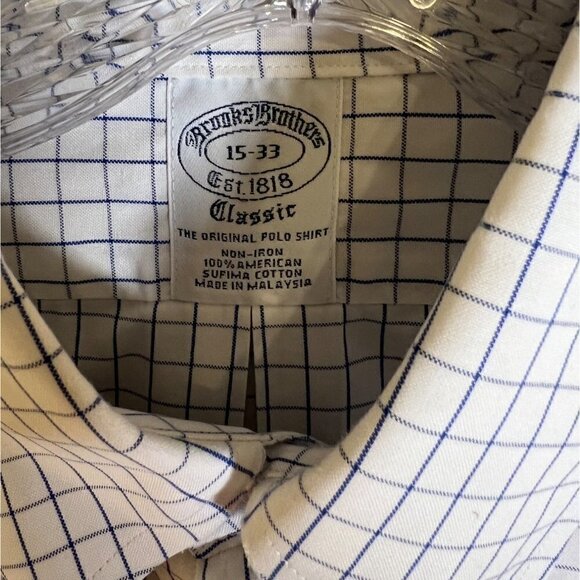 Brooks Brothers Men's Classic Blue & White Striped Shirt Size 15 Neck/33 Length - Picture 10 of 10